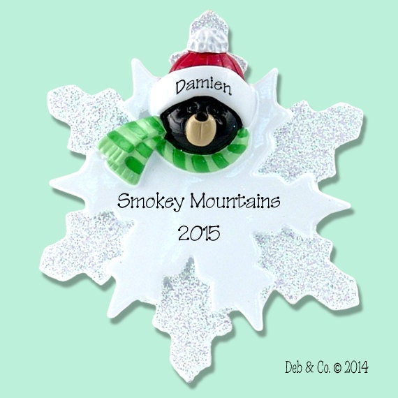 Black Bear on Snowflake 1st Christmas Personalized Ornament