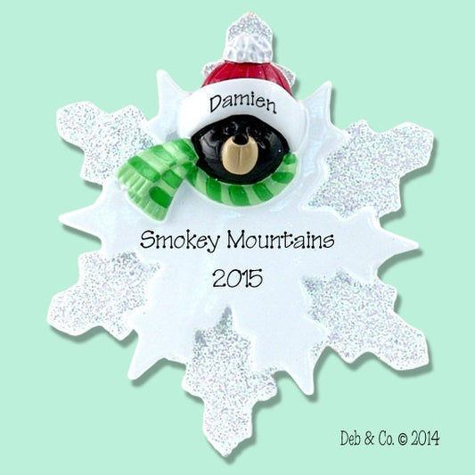 Black Bear on Snowflake 1st Christmas Personalized Ornament